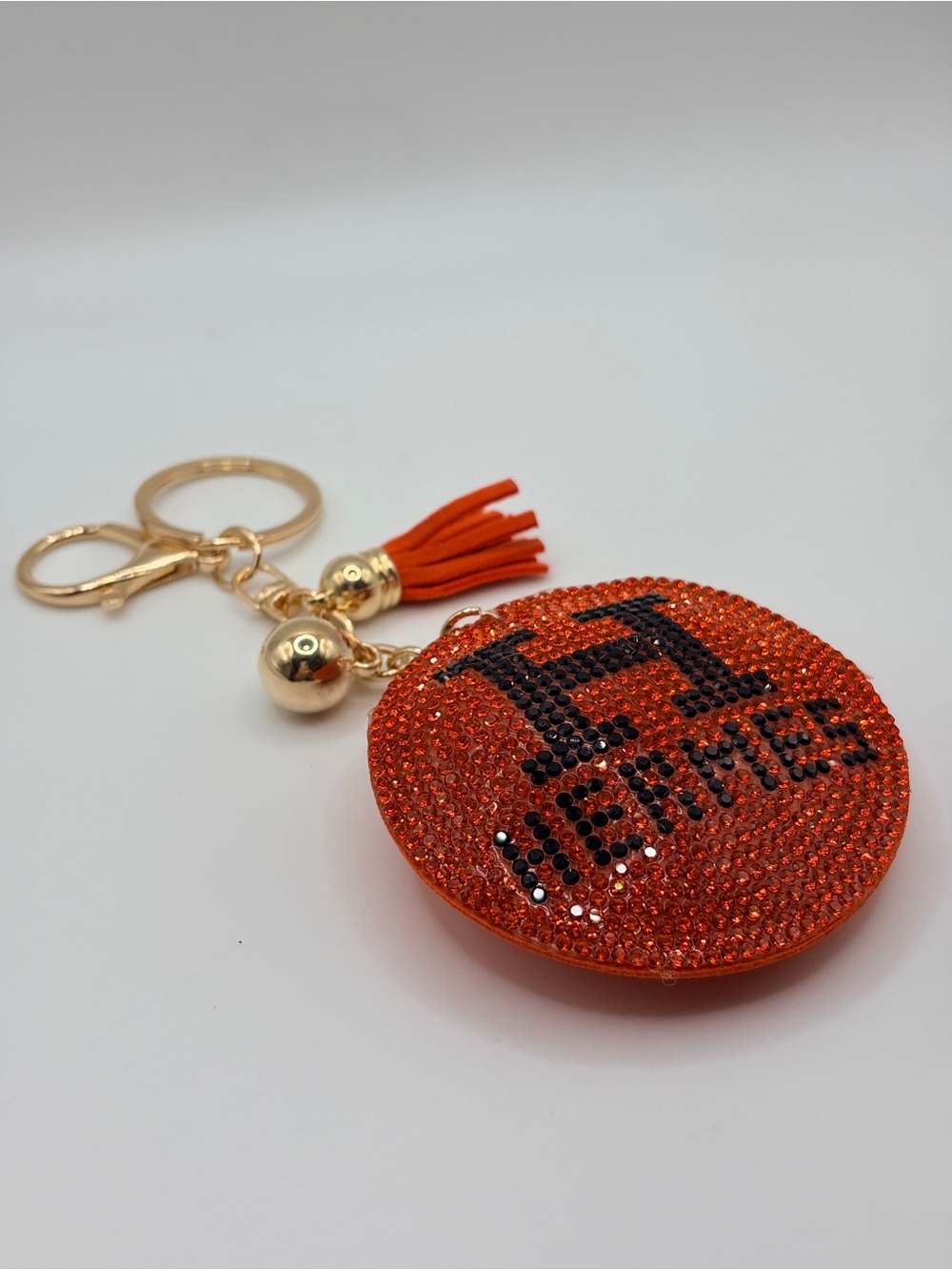Orange Crystal 'H' Initial Keychain with Tassel